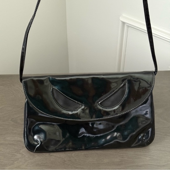 Vintage Black Patent Alien Eyes Mesh Cutout Envelope Clutch - Goth/Costume/Party - Picture 7 of 7